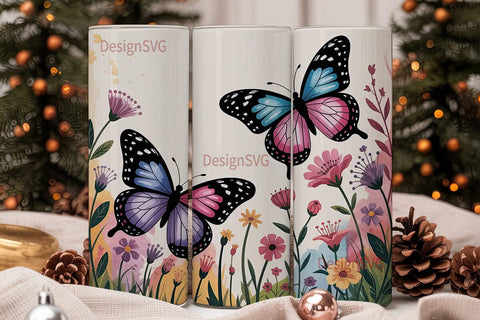 Butterfly Garden 20oz Tumbler Wrap Sublimation DesignSVG 