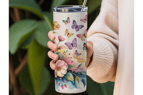 Butterfly Garden 20oz Tumbler Wrap Sublimation DesignSVG 