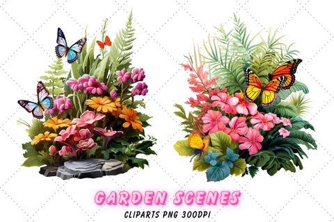 Butterfly Garden Scenes Sublimation Clipart | Floral Garden Sublimation FloridPrintables 