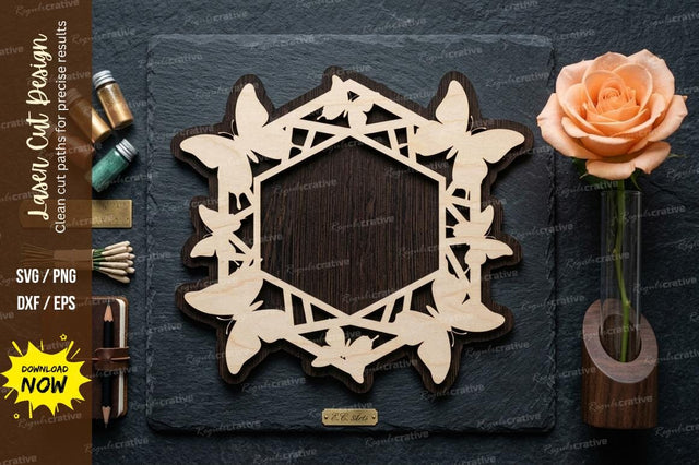 Butterfly Geometric Frame laser Cut svg Cutting file SVG Regulrcrative 