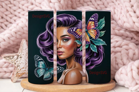 Butterfly Glam Black Woman 20oz Tumbler Sublimation DesignSVG 