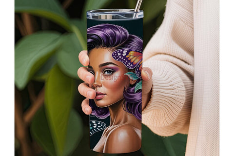 Butterfly Glam Black Woman 20oz Tumbler Sublimation DesignSVG 