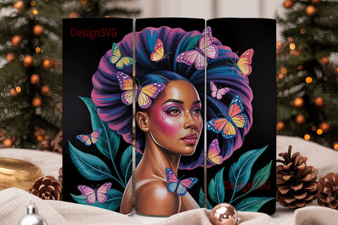 Butterfly Glam Black Woman 20oz Tumbler Sublimation DesignSVG 