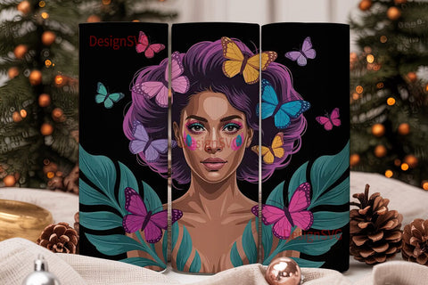 Butterfly Glam Black Woman 20oz Tumbler Sublimation DesignSVG 
