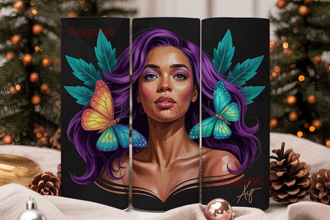Butterfly Glam Black Woman 20oz Tumbler Sublimation DesignSVG 