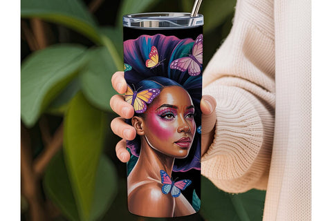 Butterfly Glam Black Woman 20oz Tumbler Sublimation DesignSVG 