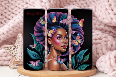 Butterfly Glam Black Woman 20oz Tumbler Sublimation DesignSVG 