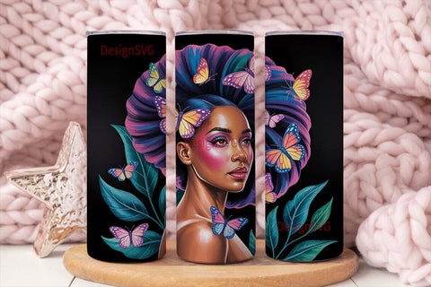 Butterfly Glam Black Woman 20oz Tumbler Sublimation DesignSVG 