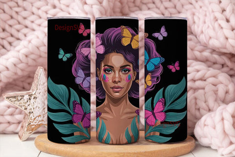 Butterfly Glam Black Woman 20oz Tumbler Sublimation DesignSVG 