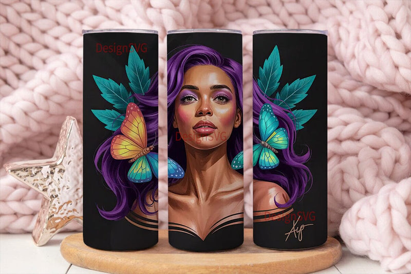 Butterfly Glam Black Woman 20oz Tumbler Sublimation DesignSVG 