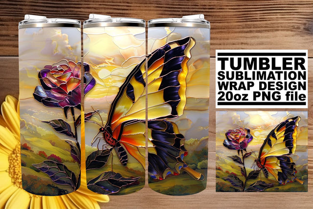 Butterfly Glitter Tumbler Wrap 3D Sublimation afrosvg 