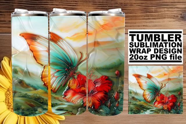 Butterfly Glitter Wrap 3D Tumbler Sublimation afrosvg 