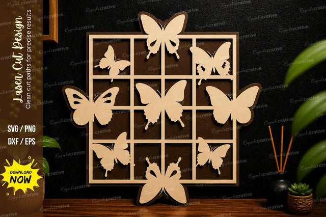 Butterfly Grid Frame Laser Cut Wall Decor SVG Regulrcrative 