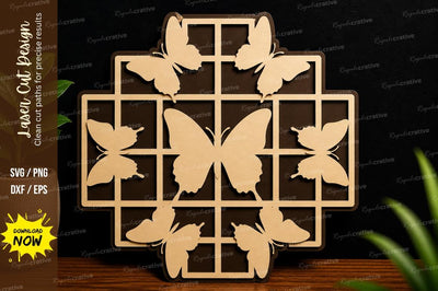 Butterfly Grid Laser Cut Decorative Wall Art SVG Regulrcrative 