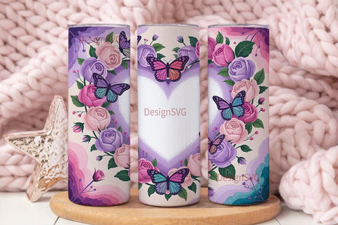 Butterfly Heart 20oz Tumbler Wrap Sublimation DesignSVG 