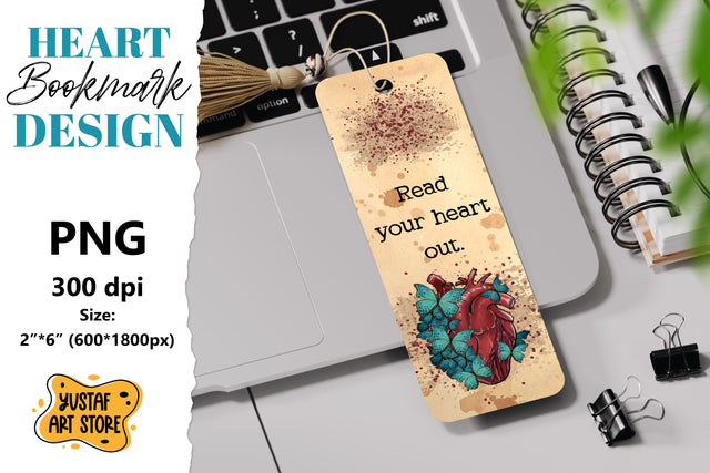 Butterfly Heart Bookmark printable. Read your heart out Sublimation Yustaf Art Store 