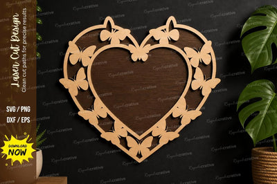 Butterfly Heart Decor laser cut svg File SVG Regulrcrative 