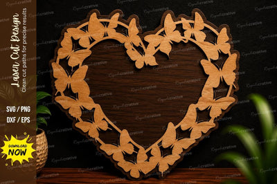Butterfly Heart Frame Laser Cut SVG Design SVG Regulrcrative 