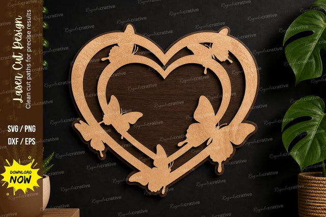 Butterfly Heart Frame laser cut svg File SVG Regulrcrative 