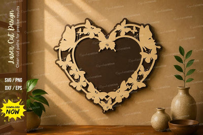 Butterfly Heart Frame laser cut svg File SVG Regulrcrative 