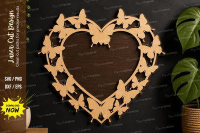 Butterfly Heart Frame laser cut svg File SVG Regulrcrative 