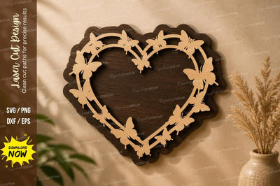 Butterfly Heart Frame laser cut svg File SVG Regulrcrative 