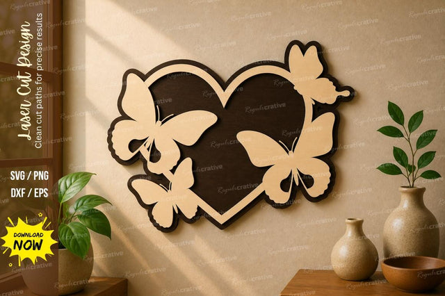 Butterfly Heart Frame laser cut svg File SVG Regulrcrative 