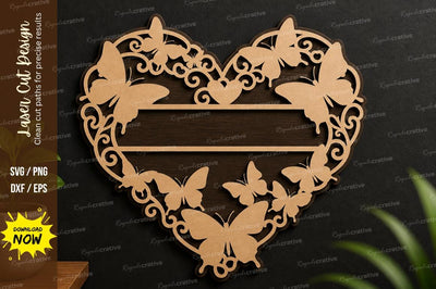 Butterfly Heart Frame Laser Cut SVG Regulrcrative 