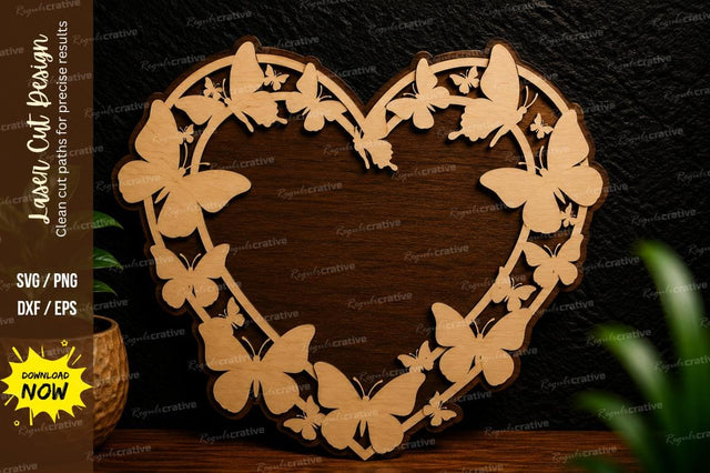 Butterfly Heart Frame Laser Cut SVG SVG Regulrcrative 