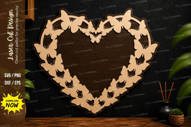 Butterfly Heart Frame Laser Cut Wall Decor SVG Regulrcrative 