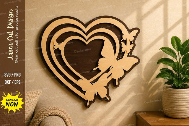 Butterfly Heart Love Frame laser cut svg File SVG Regulrcrative 