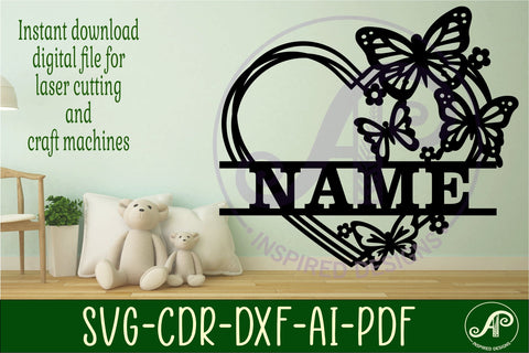 Butterfly heart name sign svg laser cut file SVG APInspireddesigns 