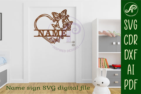 Butterfly heart name sign svg laser cut file SVG APInspireddesigns 