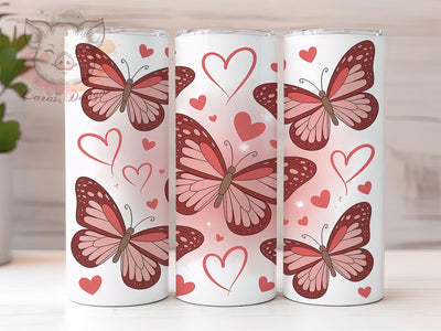 Butterfly Heart Valentine Tumbler, Butterflies & Hearts Wrap, Romantic Butterfly Cup, 20oz Sublimation Wrap, Stylish Valentine Design Tumbler, Artistic Butterfly Heart Cup, Whimsical Love Theme Wrap Sublimation Lara' s Designs 