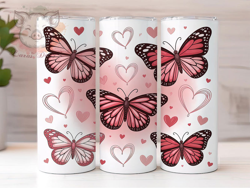 Butterfly Heart Valentine Tumbler, Butterflies & Hearts Wrap, Romantic Butterfly Cup, 20oz Sublimation Wrap, Stylish Valentine Design Tumbler, Artistic Butterfly Heart Cup, Whimsical Love Theme Wrap Sublimation Lara' s Designs 