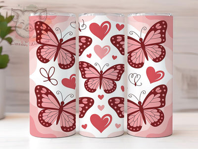 Butterfly Heart Valentine Tumbler, Butterflies & Hearts Wrap, Romantic Butterfly Cup, 20oz Sublimation Wrap, Stylish Valentine Design Tumbler, Artistic Butterfly Heart Cup, Whimsical Love Theme Wrap Sublimation Lara' s Designs 