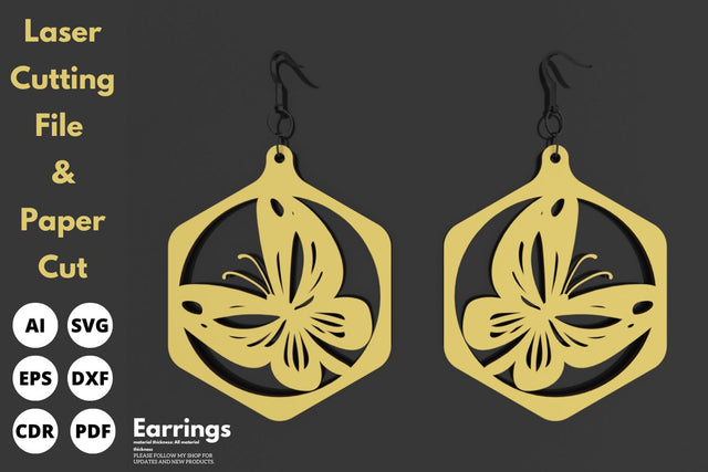 Butterfly hexagon Earrings | paper cut | svg laser cut Glowforge SVG tofigh4lang 