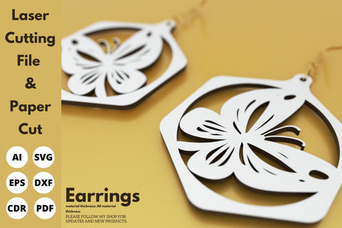 Butterfly hexagon Earrings | paper cut | svg laser cut Glowforge SVG tofigh4lang 
