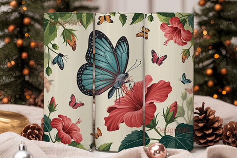 Butterfly Hibiscus Garden 20oz Tumbler Sublimation DesignSVG 