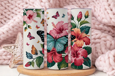Butterfly Hibiscus Garden 20oz Tumbler Sublimation DesignSVG 