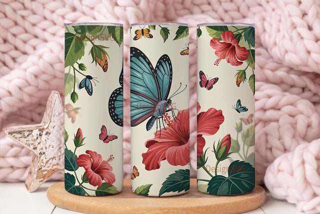 Butterfly Hibiscus Garden 20oz Tumbler Sublimation DesignSVG 