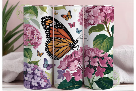Butterfly Hydrangea 20oz Tumbler Wrap Sublimation PixelChick 