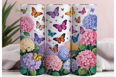 Butterfly Hydrangea 20oz Tumbler Wrap Sublimation PixelChick 