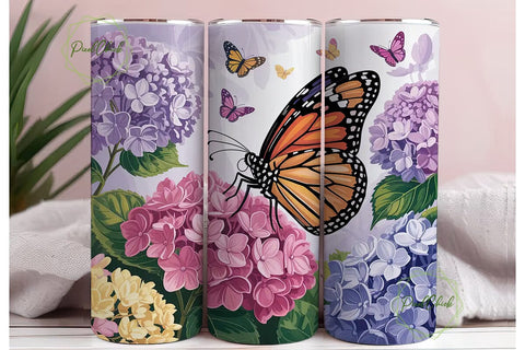 Butterfly Hydrangea 20oz Tumbler Wrap Sublimation PixelChick 