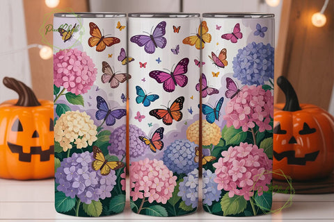 Butterfly Hydrangea 20oz Tumbler Wrap Sublimation PixelChick 