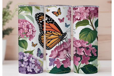 Butterfly Hydrangea 20oz Tumbler Wrap Sublimation PixelChick 