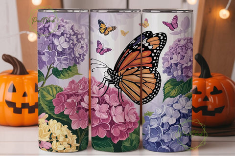 Butterfly Hydrangea 20oz Tumbler Wrap Sublimation PixelChick 