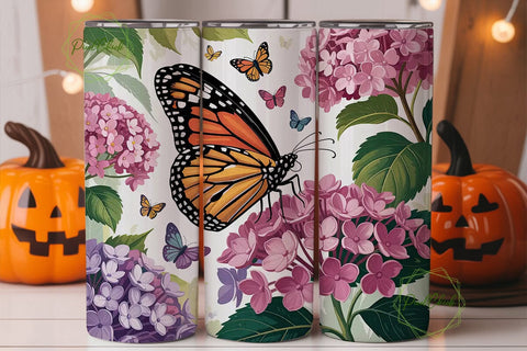 Butterfly Hydrangea 20oz Tumbler Wrap Sublimation PixelChick 