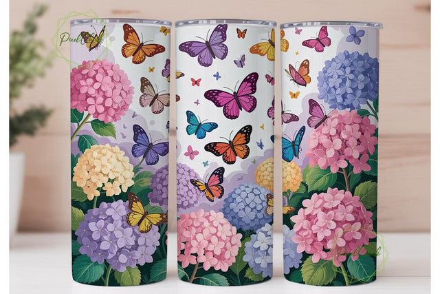 Butterfly Hydrangea 20oz Tumbler Wrap Sublimation PixelChick 