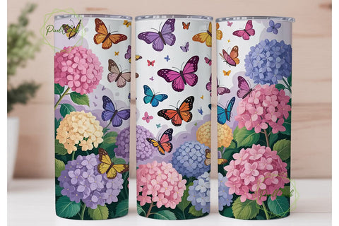 Butterfly Hydrangea 20oz Tumbler Wrap Sublimation PixelChick 